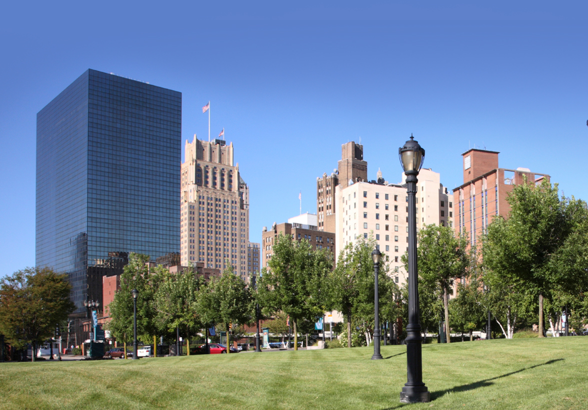 A daytime view of the PSEG building in Newark,NJ