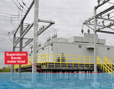Picture of a PSE&G substation showing where the water level was during Superstorm Sandy.