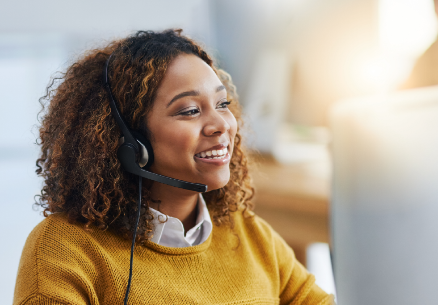 Woman speaking on the phone using a headset