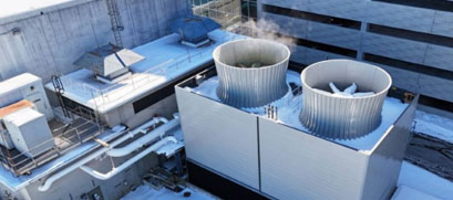 Two of the ON3 power plant's new fiberglass cooling towers. - courtesy Prism Capital Partners